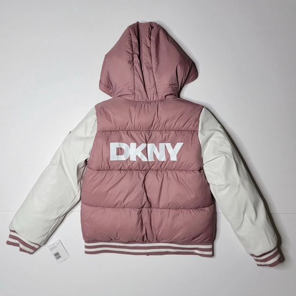 DKNY Girls 14/16 Hooded Full-Zip Jacket Dusty Rose Varsity NWT’S $130 Retail - Picture 2 of 5
